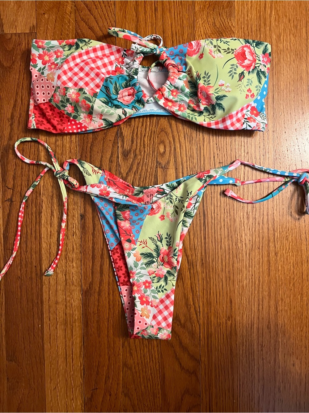 SHEIN Floral Patchwork Multicolor Bandeau Bikini